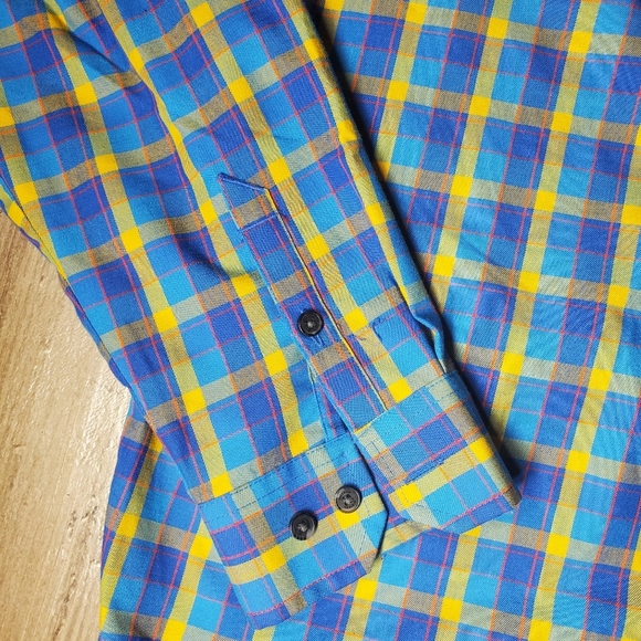 Duluth Trading Company Alaskan Hardgear Midnight Sun Shirt Blue Aster Plaid NWOT - Picture 11 of 16